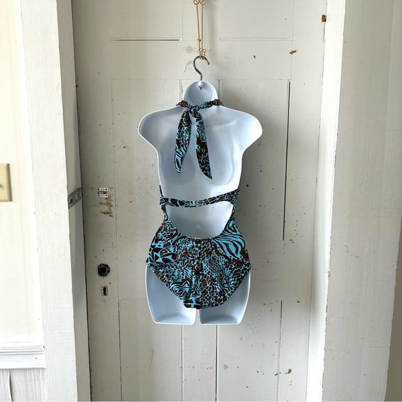 Leilani One Piece Animal Print Geometric Wood Beads Swim Suit - Picture 4 of 13